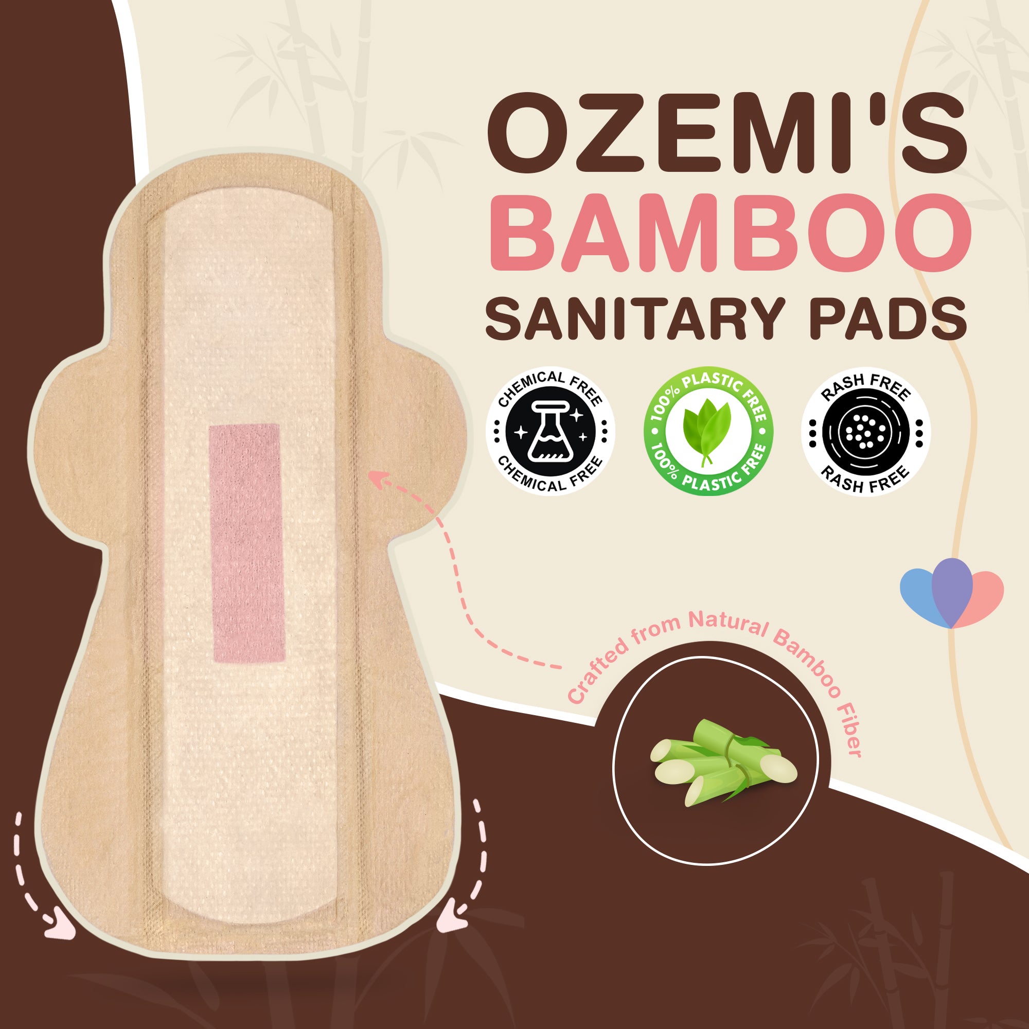 Ozemi Natural Bamboo Biodegradable Sanitary Pads ǀ 320 mm (XXL) + 180 mm Large Pantyliner