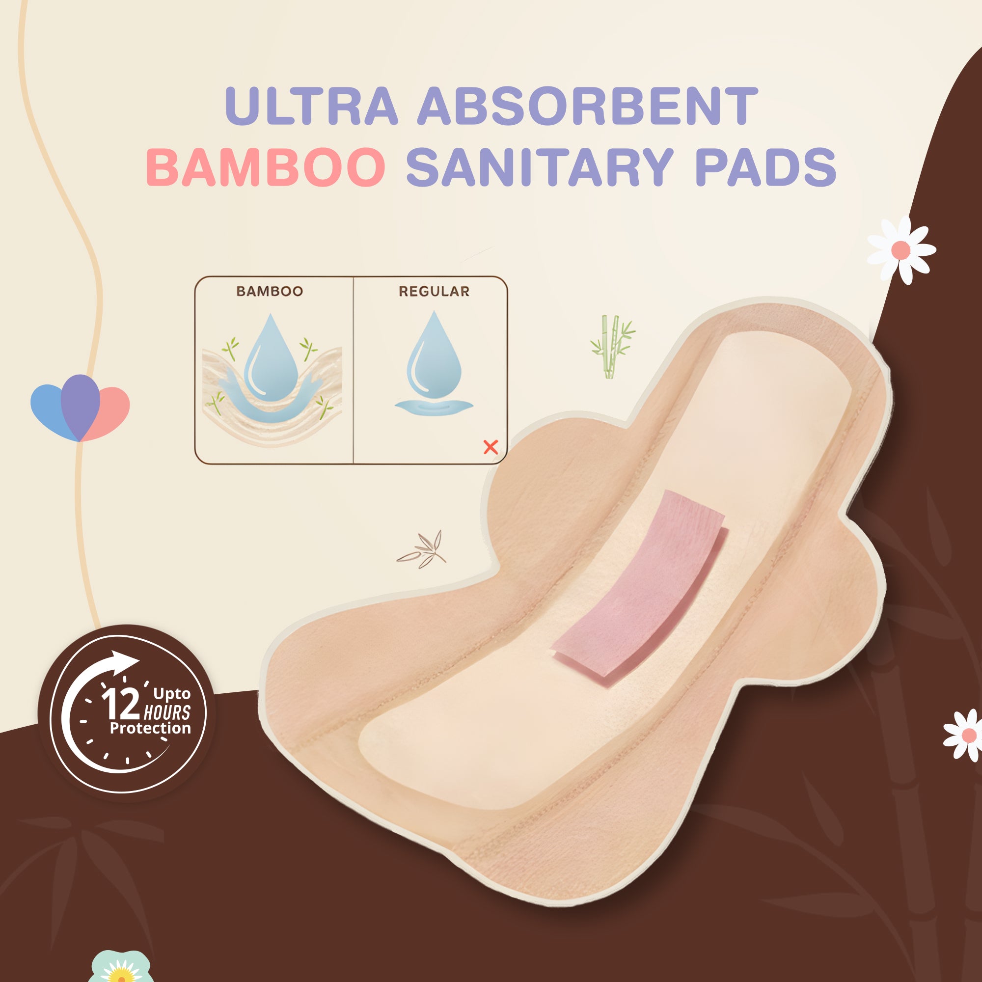 Ozemi Natural Bamboo Biodegradable Sanitary Pads ǀ 320 mm (XXL) + 180 mm Large Pantyliner