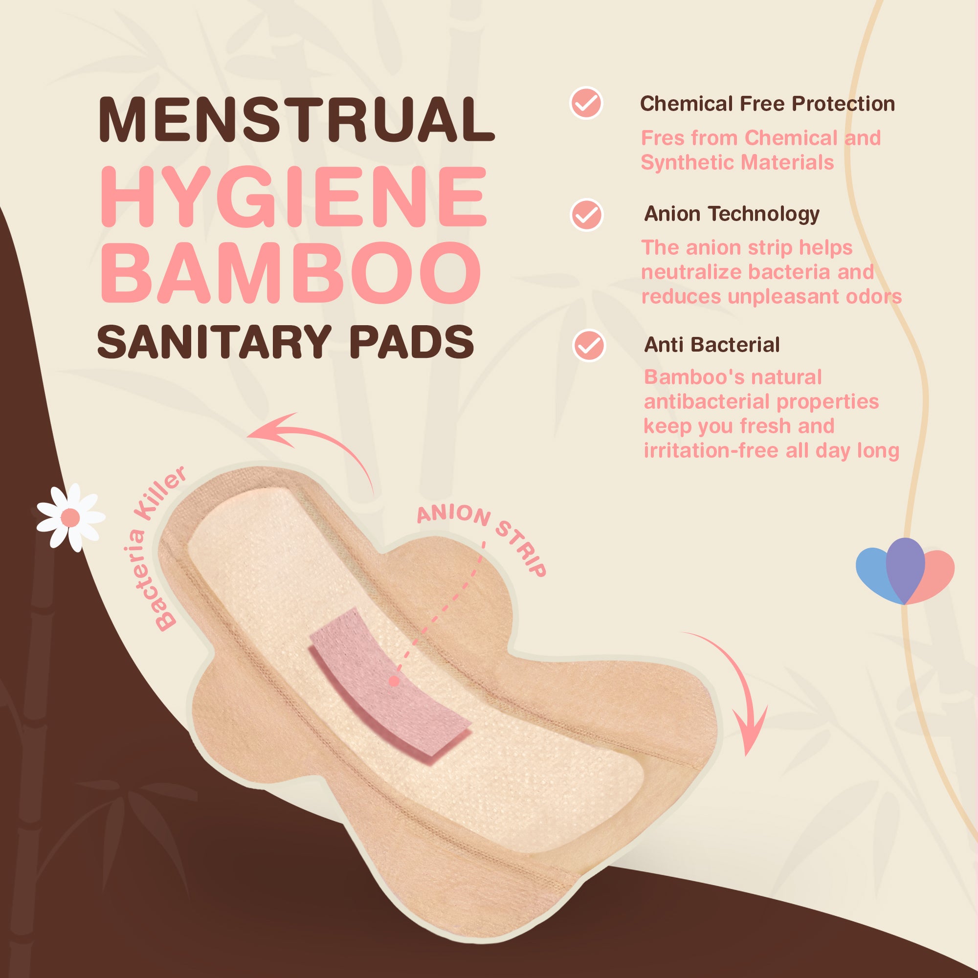 Ozemi Natural Bamboo Biodegradable Sanitary Pads ǀ 320 mm (XXL) + 180 mm Large Pantyliner