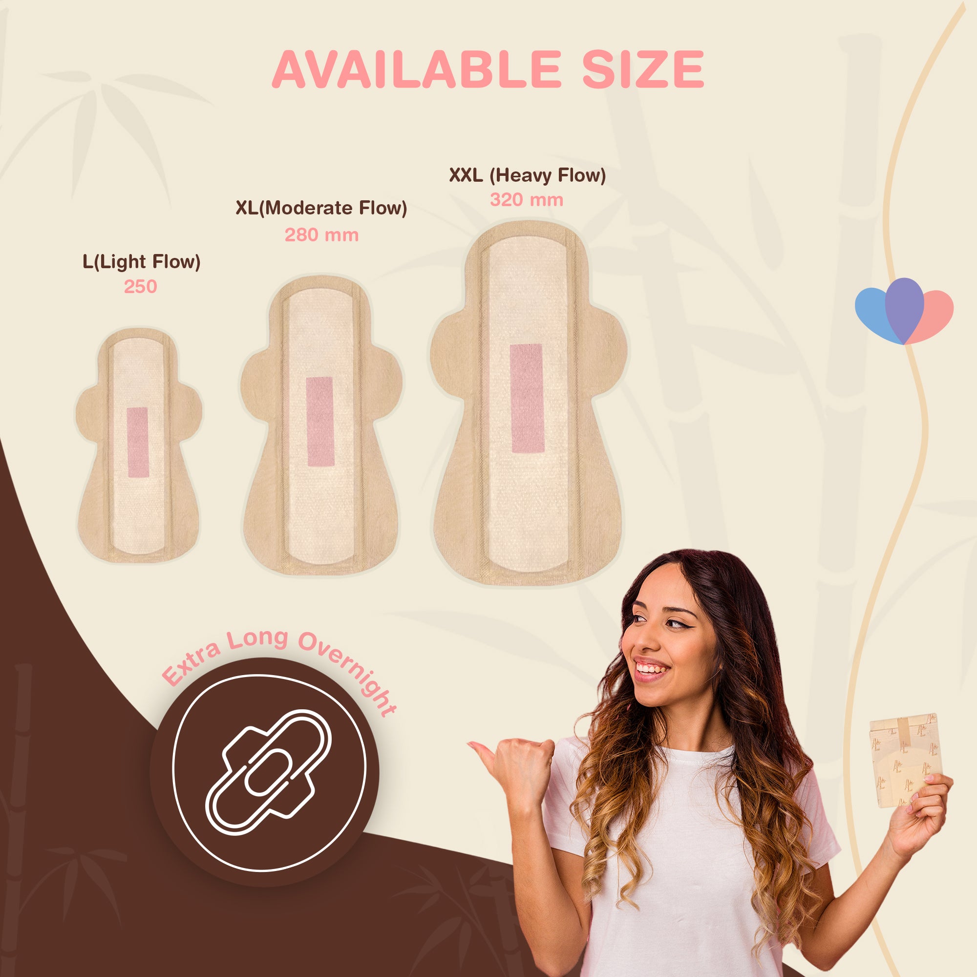 Ozemi Natural Bamboo Biodegradable Sanitary Pads ǀ 320 mm (XXL) + 280 mm (XL)