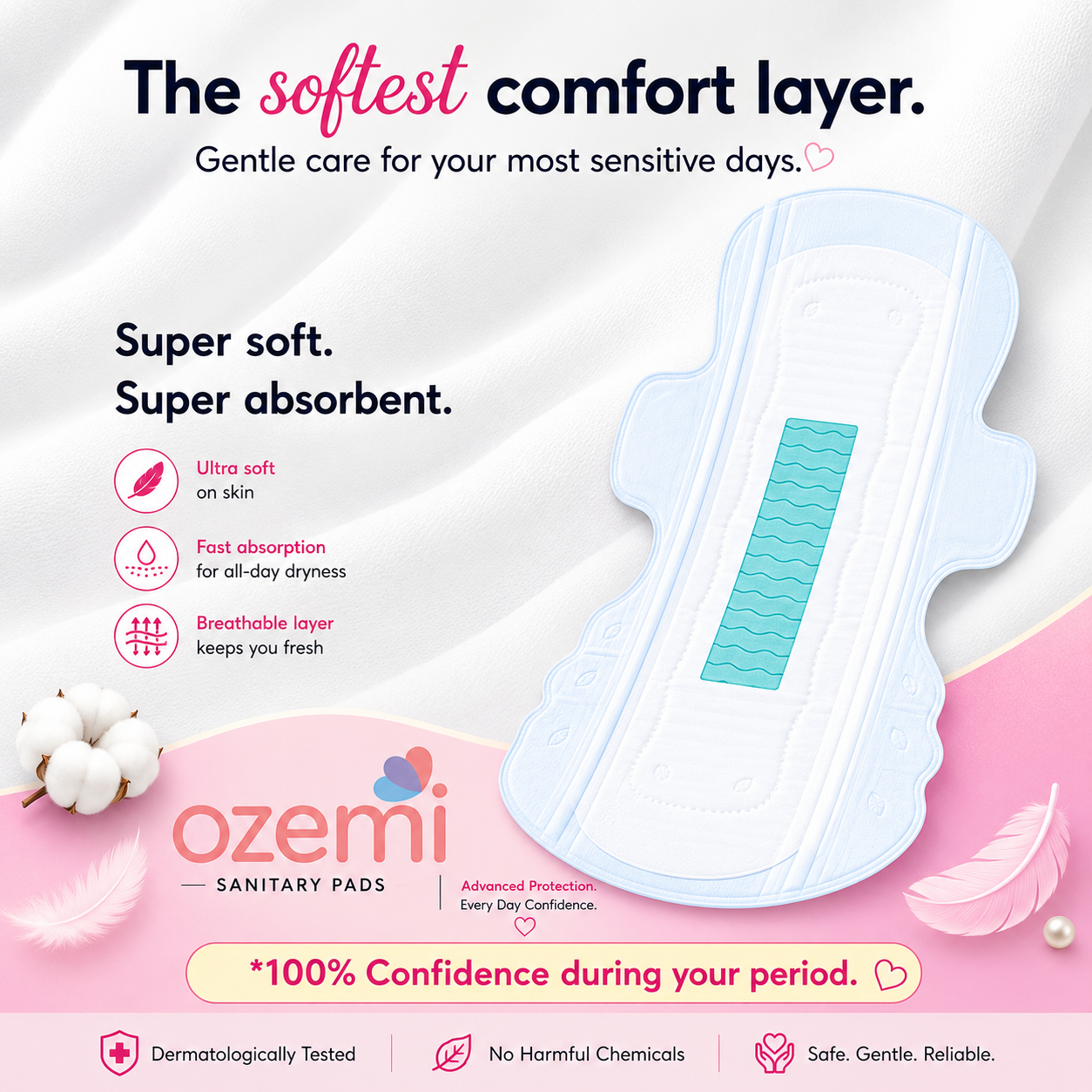 Ozemi Rash-Free Cotton Anion Sanitary Pads ǀ 420 MM (XXXL)