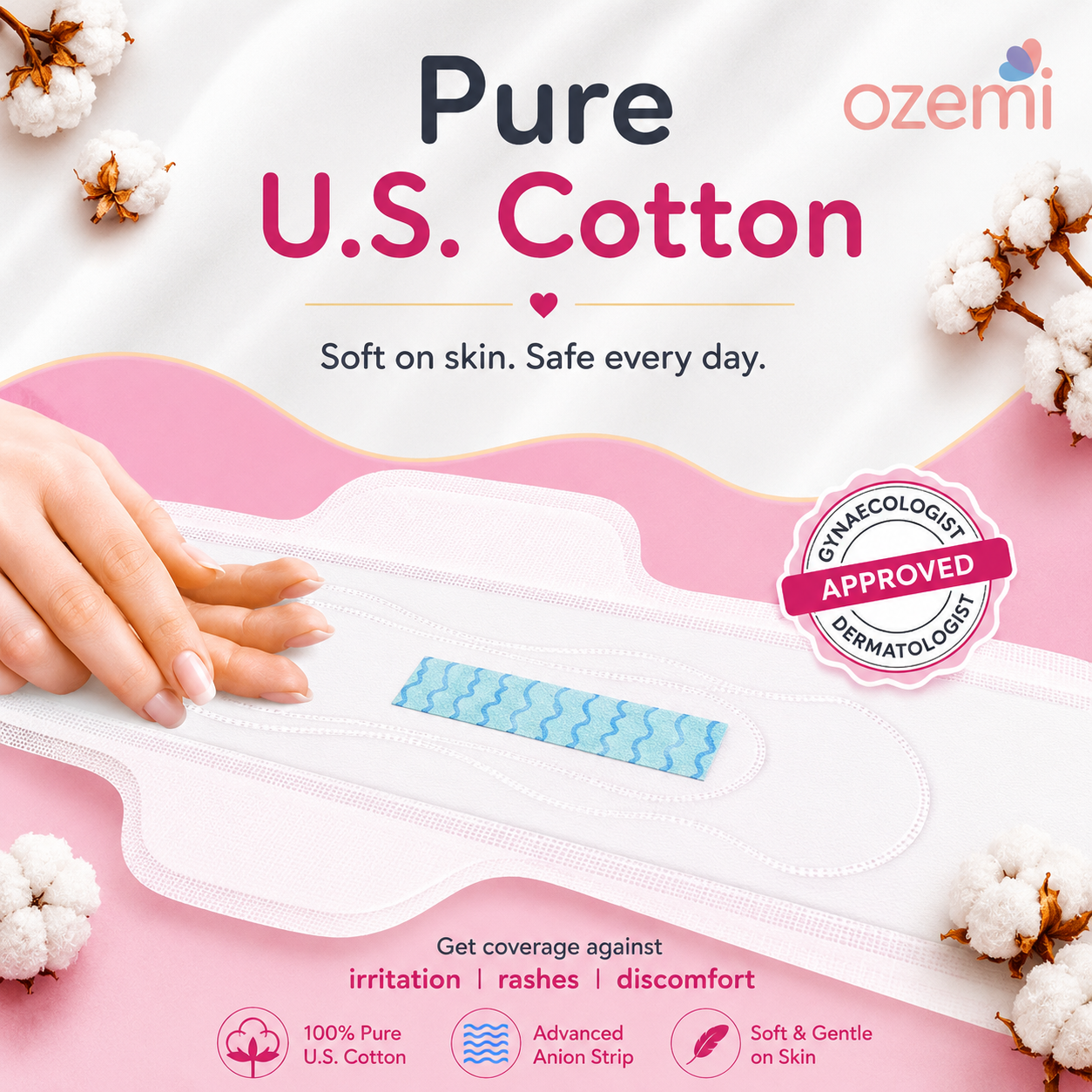Ozemi Rash-Free Cotton Anion Sanitary Pads ǀ 420 MM (XXXL)