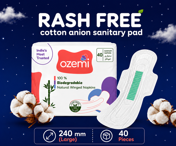 Ozemi Rash-Free Cotton Anion Sanitary Pads ǀ 240 MM (Large)
