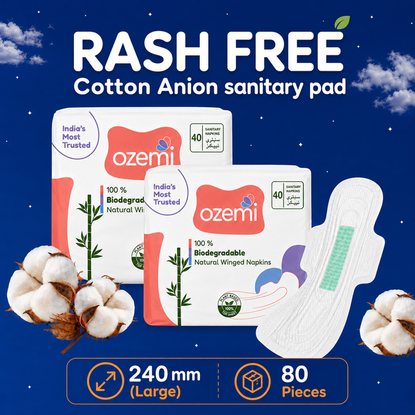 Ozemi Rash-Free Cotton Anion Sanitary Pads ǀ 240 MM (Large)