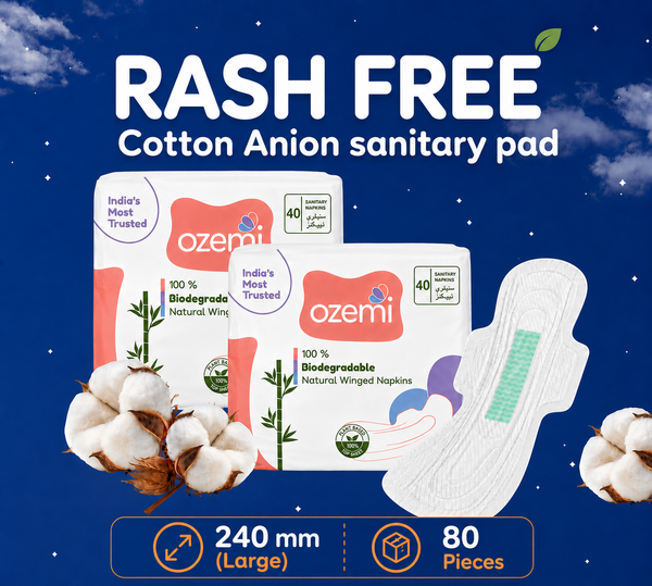 Ozemi Rash-Free Cotton Anion Sanitary Pads ǀ 240 MM (Large)