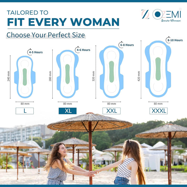 Ozemi Anion Cotton Sanitary Pads ǀ 280 MM (XL)