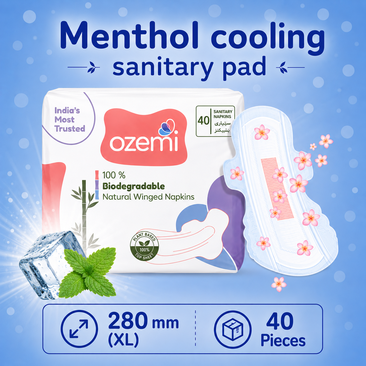 Ozemi Rash-Free Menthol Cooling Sanitary Pads ǀ 280 mm (XL)