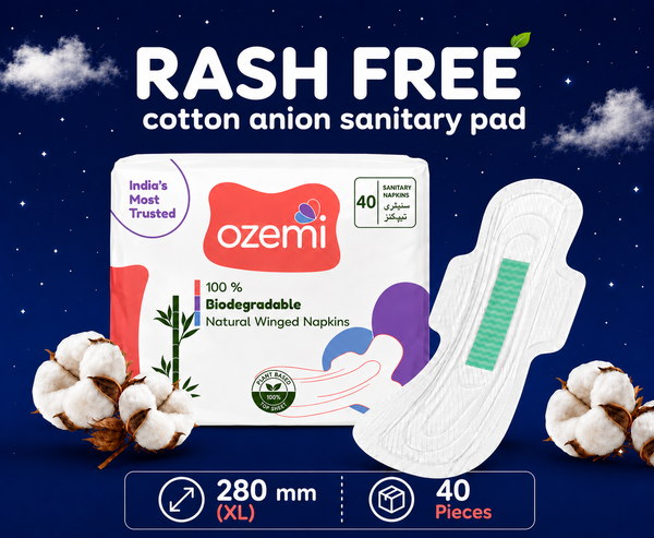 Ozemi Rash-Free Cotton Anion Sanitary Pads ǀ 280 MM (XL)