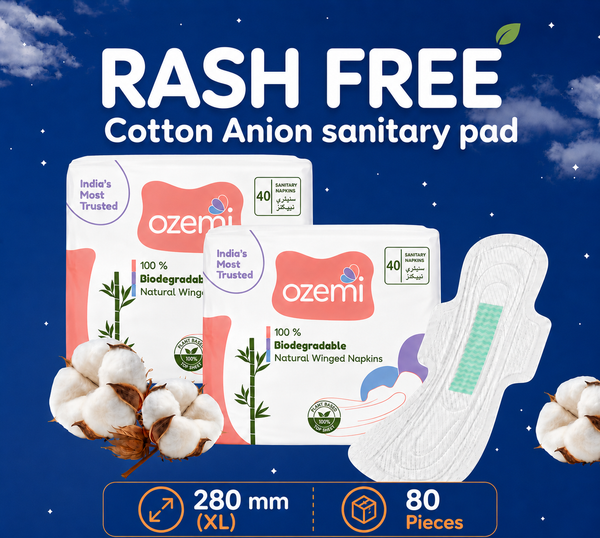Ozemi Rash-Free Cotton Anion Sanitary Pads ǀ 280 MM (XL)