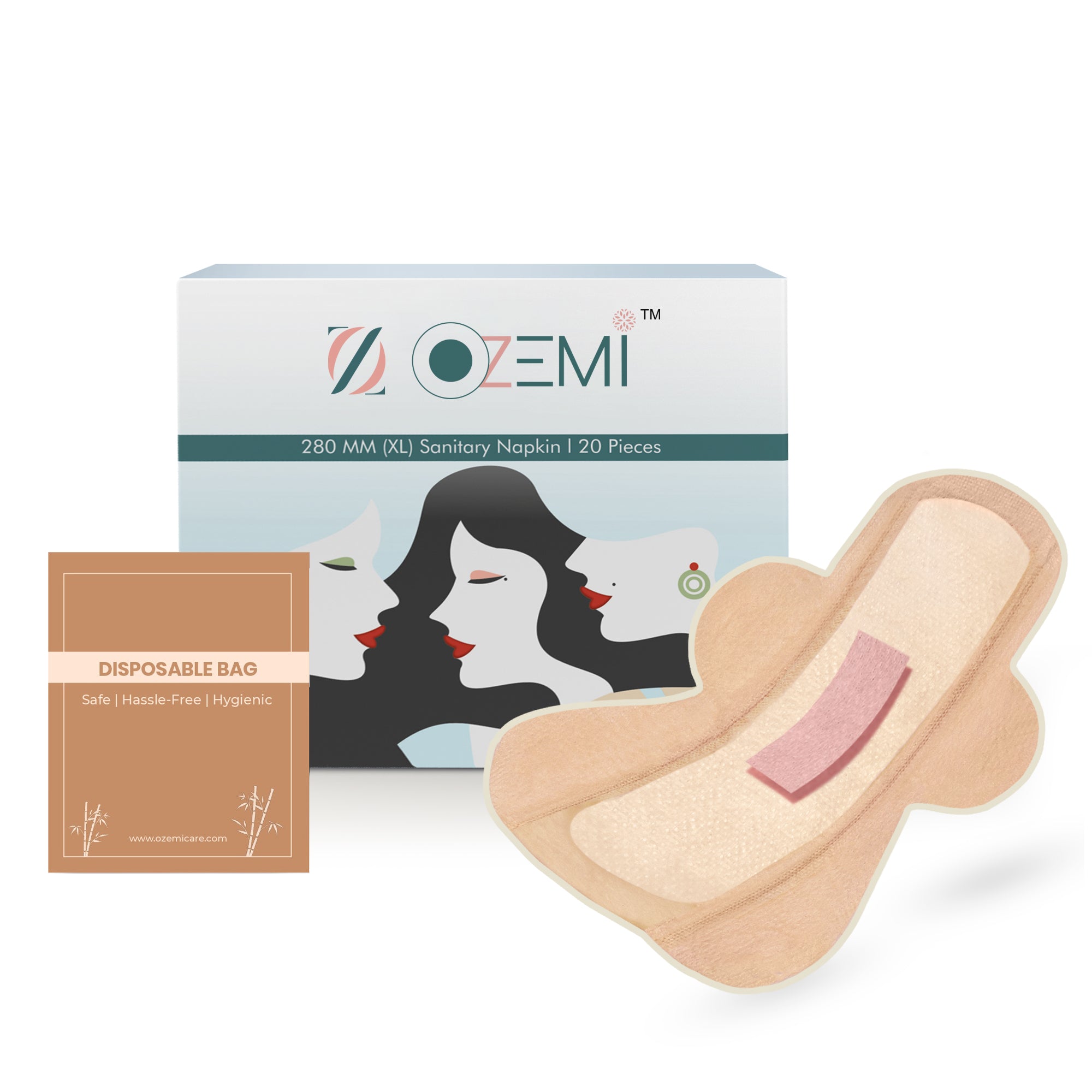Ozemi Natural Bamboo Biodegradable Sanitary Pads ǀ 280 mm (XL)
