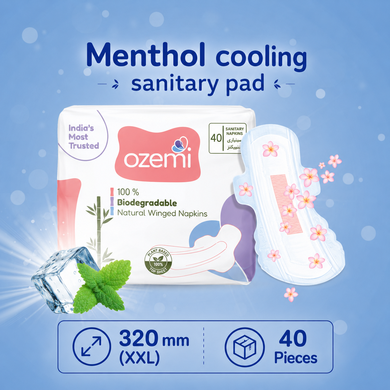 Ozemi Rash-Free Menthol Cooling Sanitary Pads ǀ 3220 MM (XXL)