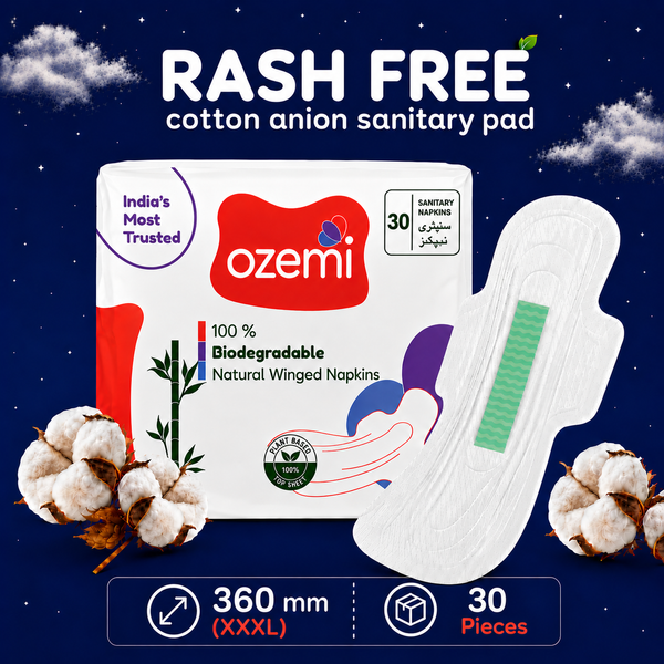 Ozemi Rash-Free Cotton Anion Sanitary Pads ǀ 360 MM (XXXL)