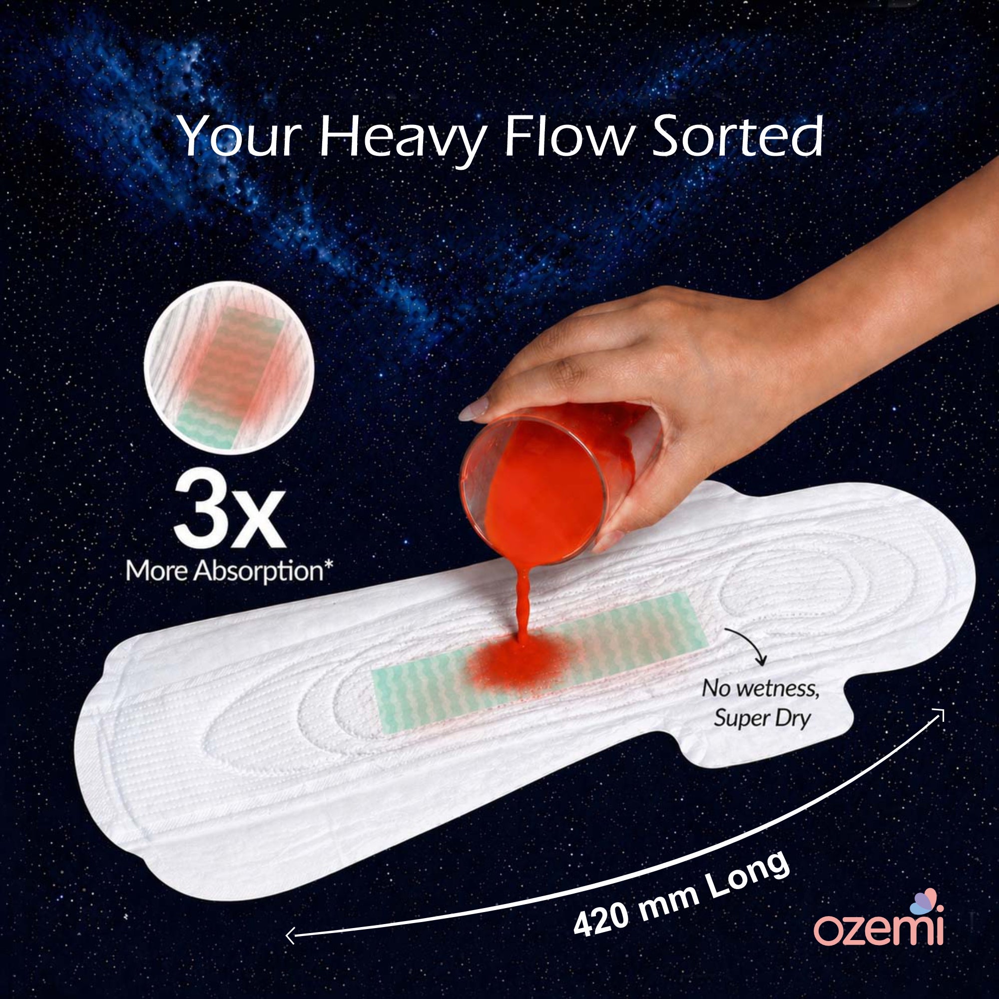 Ozemi Rash-Free Cotton Anion Sanitary Pads ǀ 420 MM (XXXL)