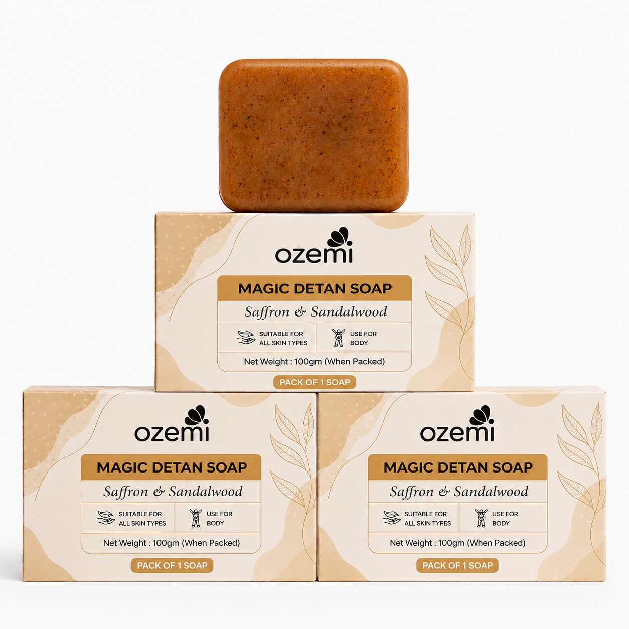 Ozemi Detan soap with Sandal Wood and Saffron For Glowing Brightening skin