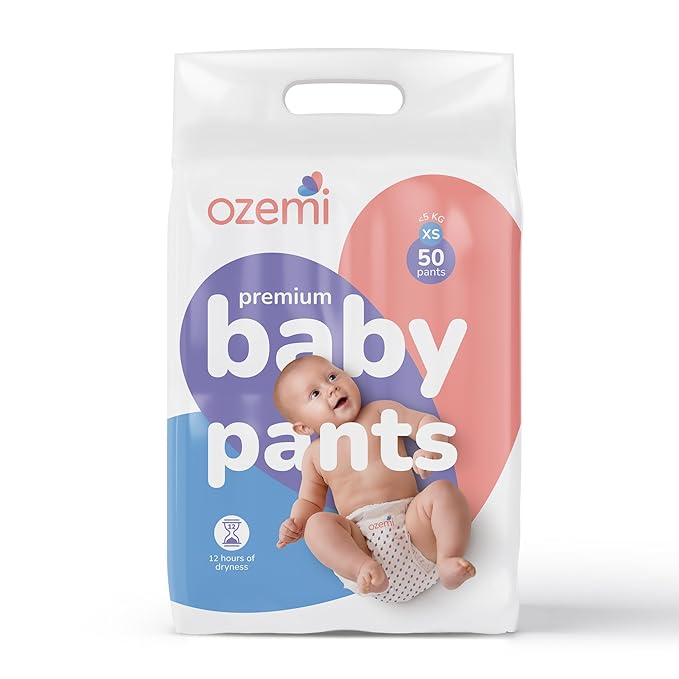 Ozemi Ultra-Soft and Absorbent Baby Pant Style Diapers |12 hours of dryness | New Born (XS) size | 50 Pants