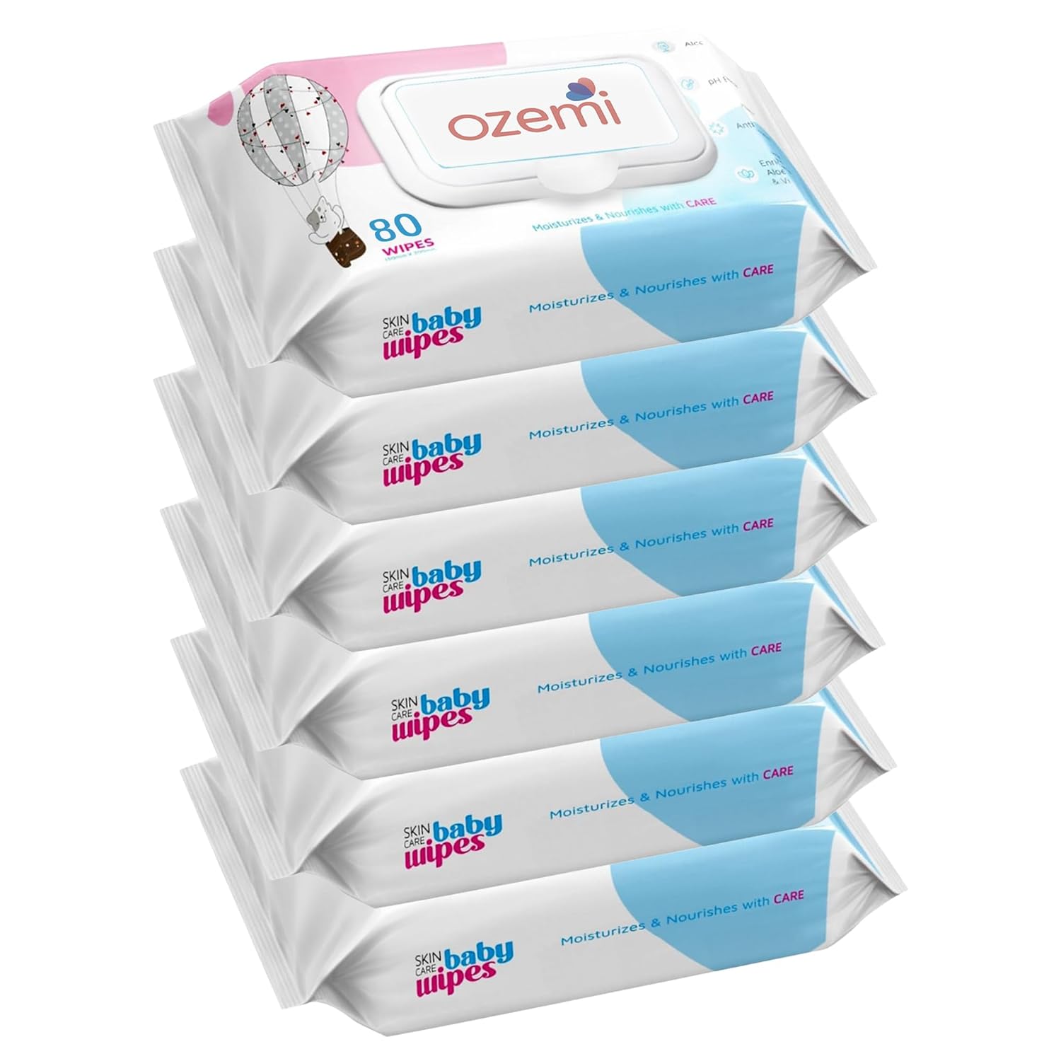 Ozemi Baby Wipes - 80 Pieces, (Pack of 6)