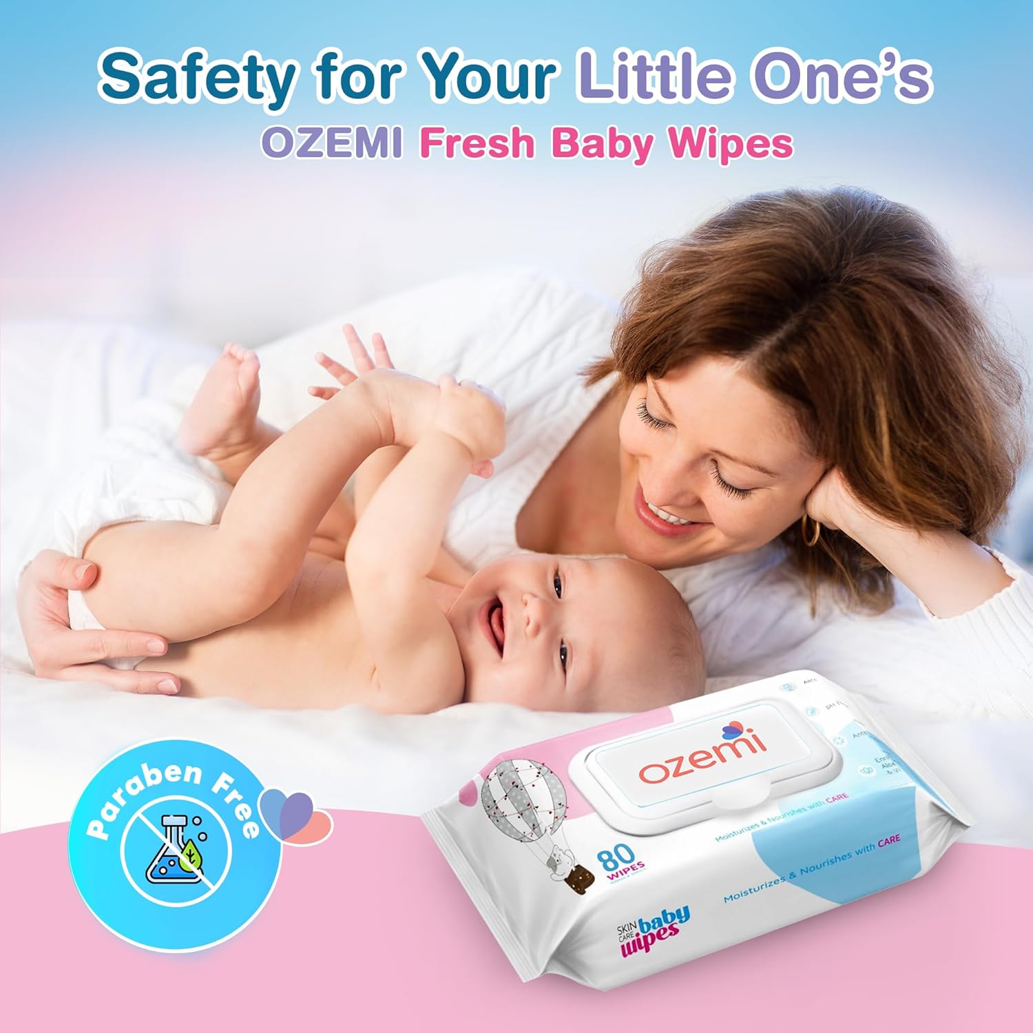 Ozemi Baby Wipes - 80 Pieces, (Pack of 3)