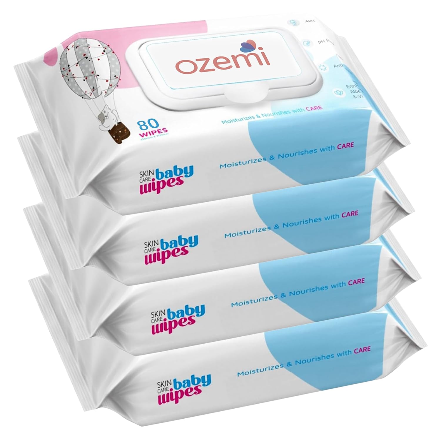 Ozemi Baby Wipes - 80 Pieces, (Pack of 4)