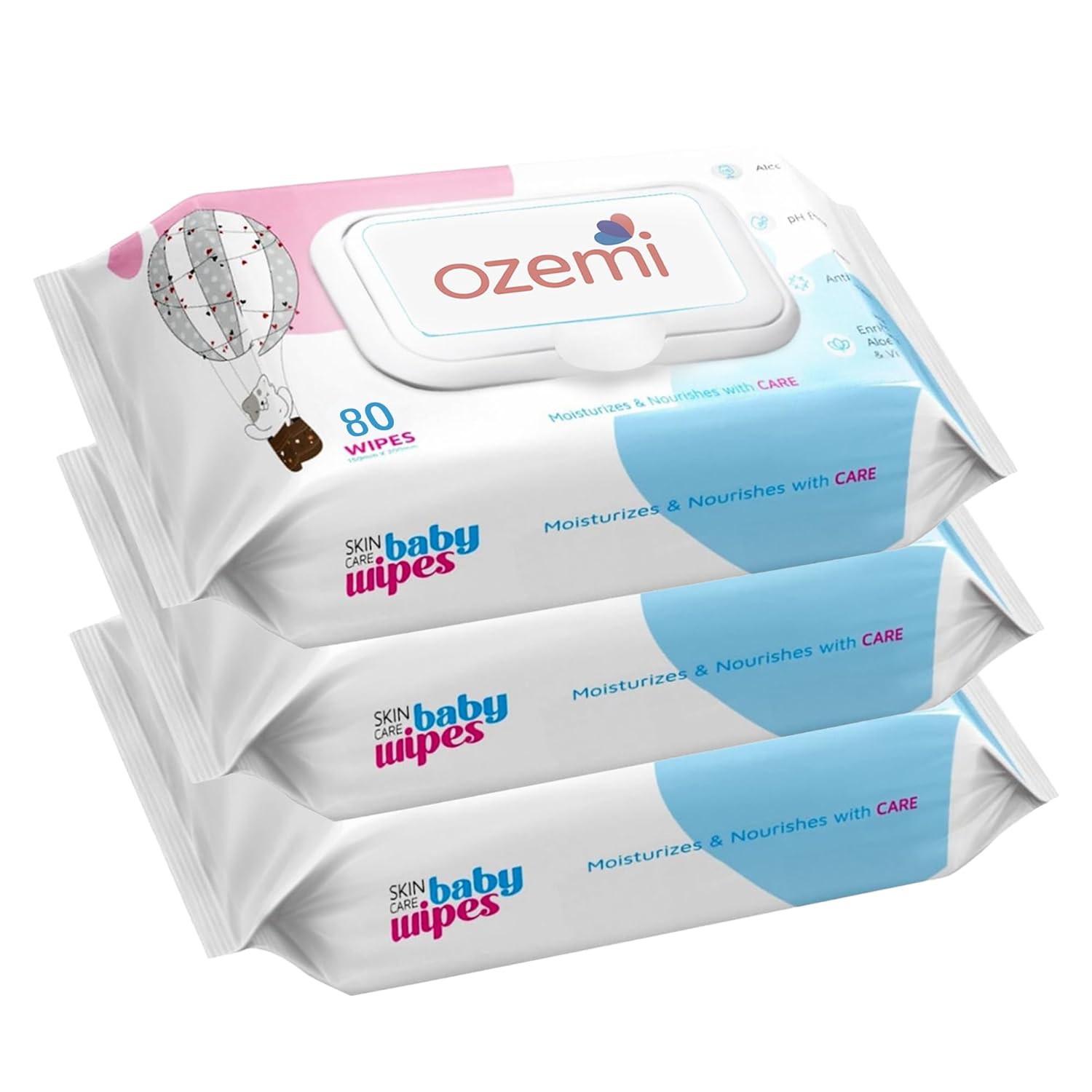 Ozemi Baby Wipes - 80 Pieces, (Pack of 3)