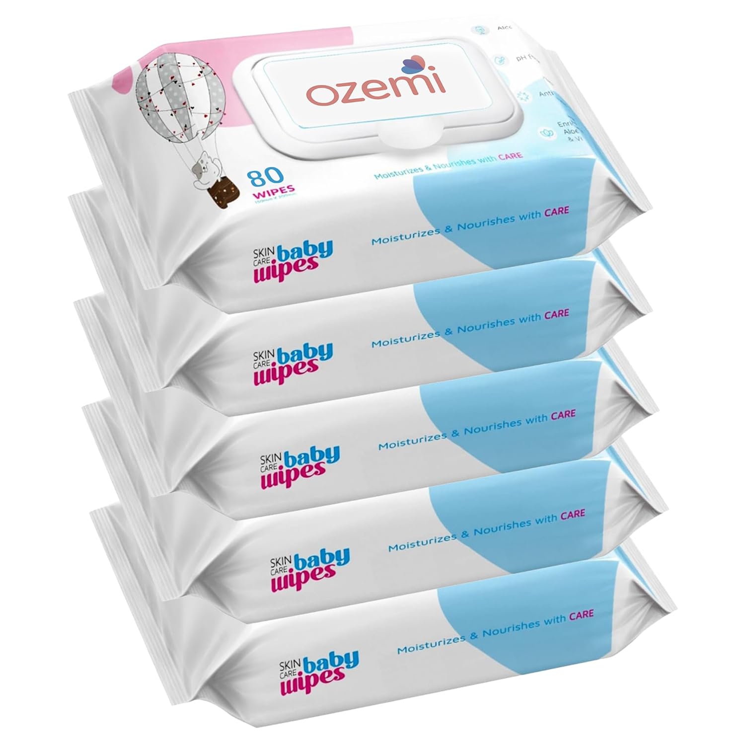 Ozemi Baby Wipes - 80 Pieces, (Pack of 5)