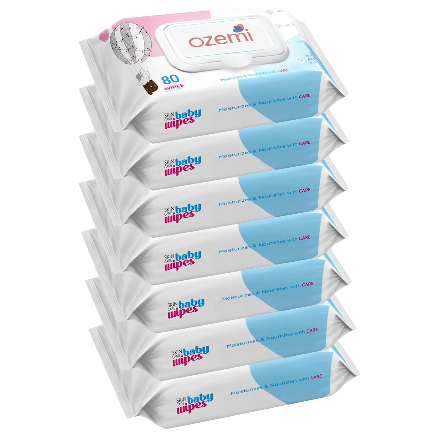 Ozemi Baby Wipes - 80 Pieces, (Pack of 7)