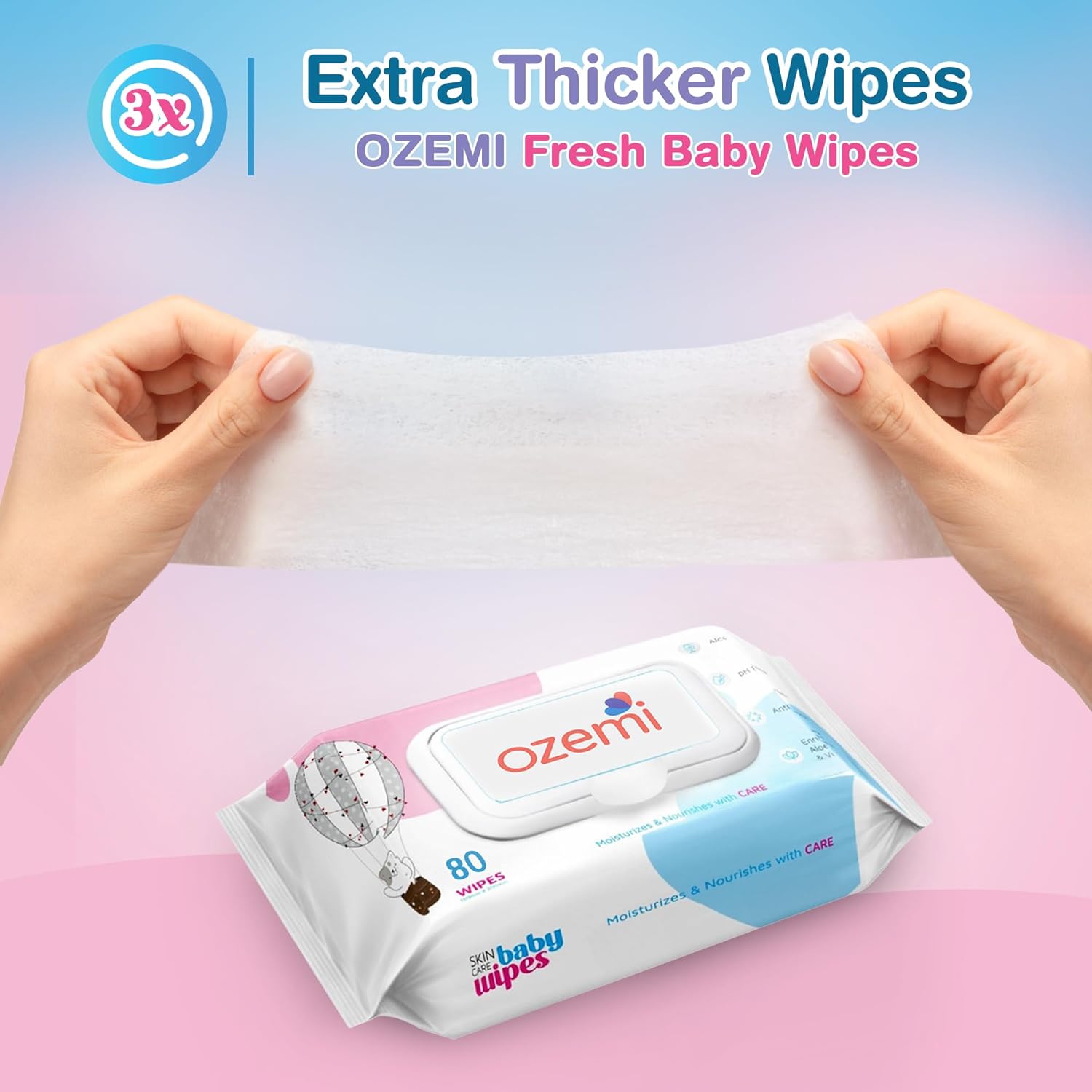 Ozemi Baby Wipes - 80 Pieces, (Pack of 3)