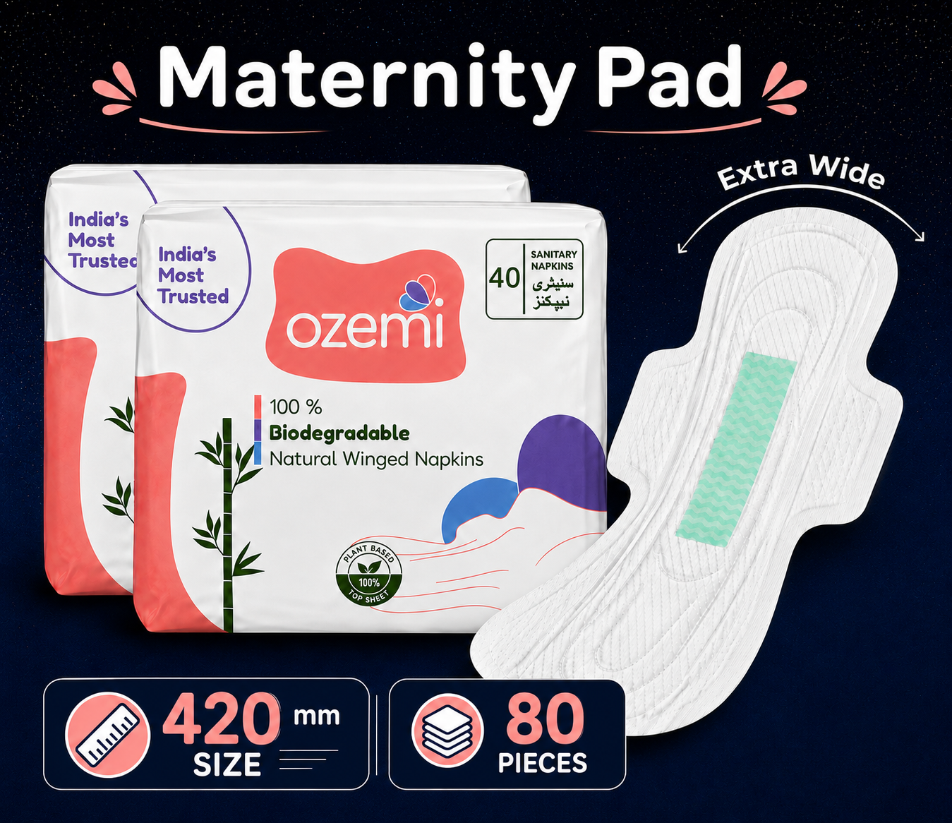 Ozemi Rash-Free Cotton Anion Sanitary Pads ǀ 420 MM (XXXL)