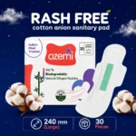Ozemi Rash-Free Cotton Anion Sanitary Pads ǀ 240 MM (Large) Pack 30
