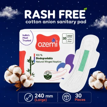 Ozemi Rash-Free Cotton Anion Sanitary Pads ǀ 240 MM (Large)