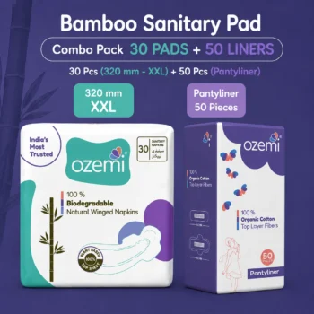 Ozemi Natural Bamboo Biodegradable Sanitary Pads ǀ 320 mm (XXL) + 180 mm Large Pantyliner