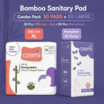 Ozemi Natural Bamboo Biodegradable Sanitary Pads ǀ 280 mm (XL) + 180 mm Large Pantyliner