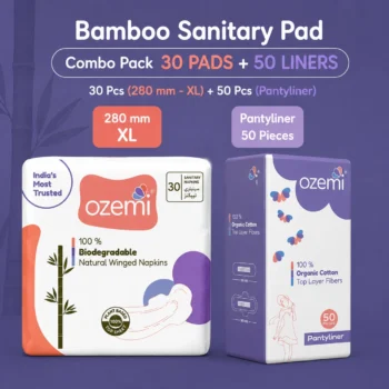 Ozemi Natural Bamboo Biodegradable Sanitary Pads ǀ 280 mm (XL) + 180 mm Large Pantyliner